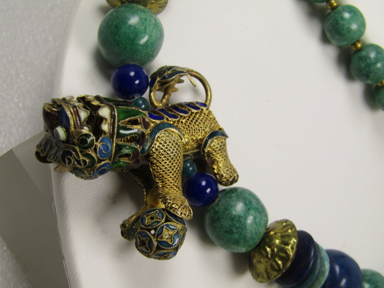 Vintage Chinese Import Foo Dog Beaded Necklace, 28" Pre Mid Century - 2