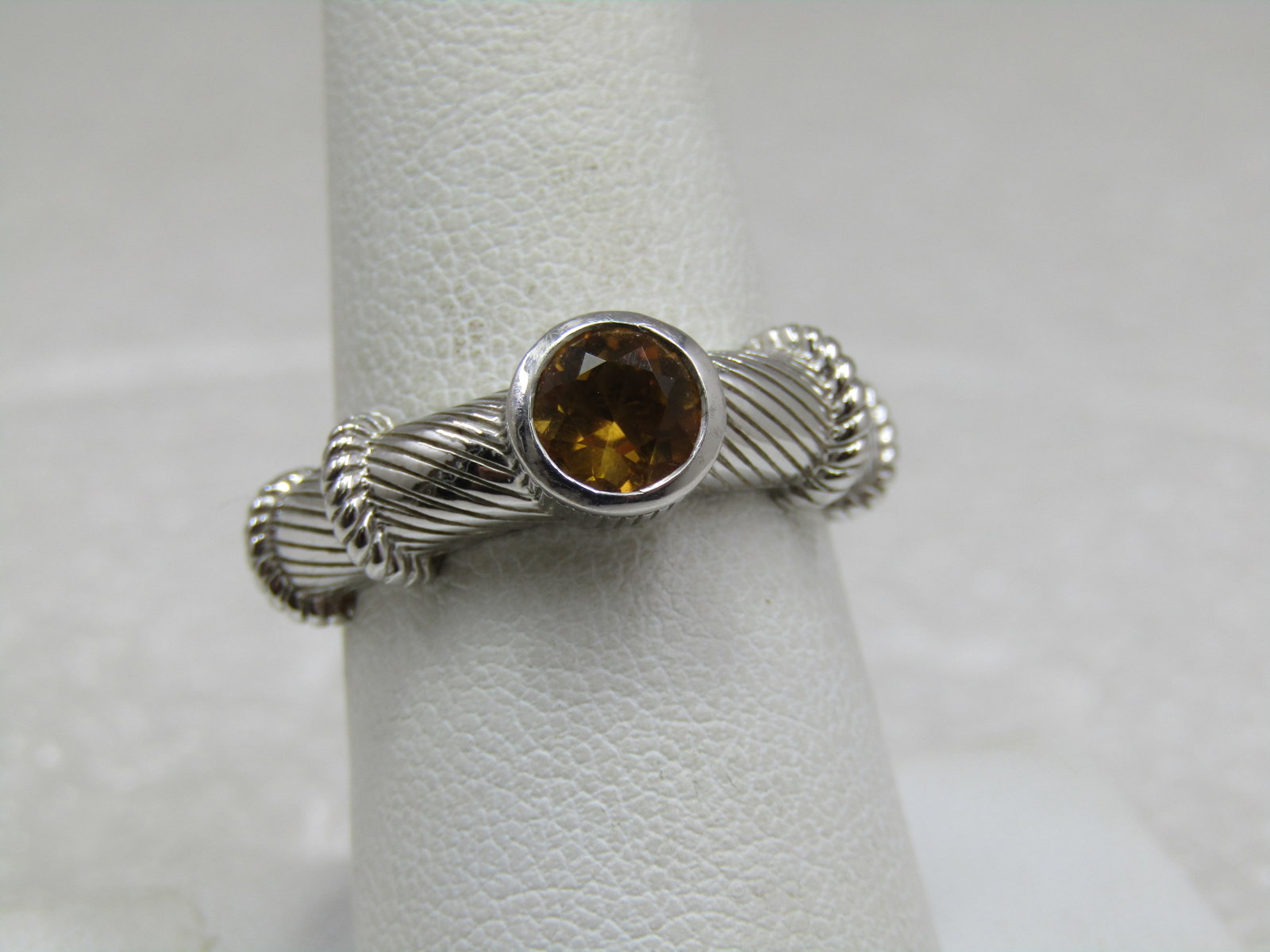 Sterling Contemporary Judith Ripka Citrine Ring , Sz. 8, Cable/Rope Accents - 2