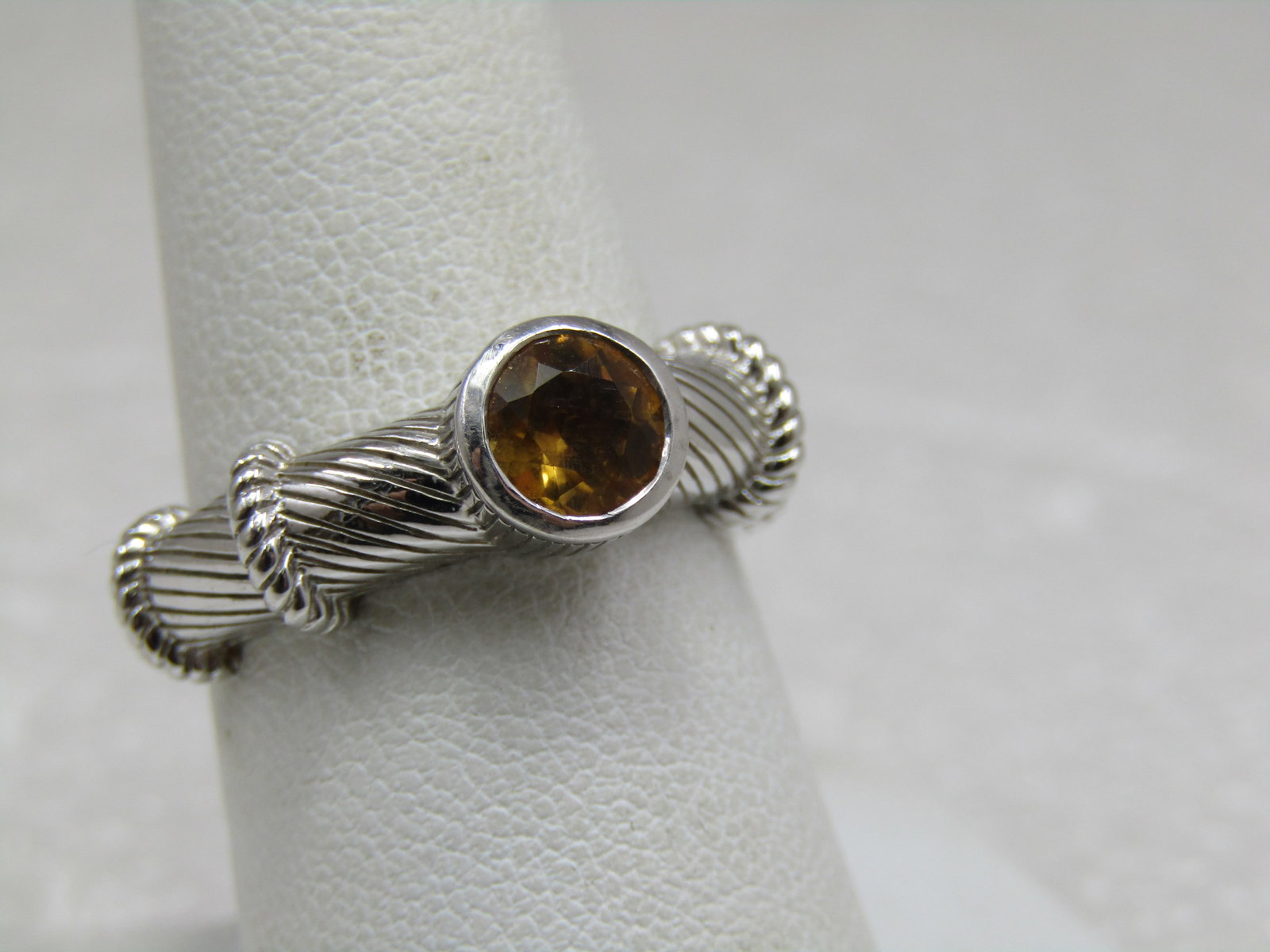 Sterling Contemporary Judith Ripka Citrine Ring , Sz. 8, Cable/Rope Accents - 3