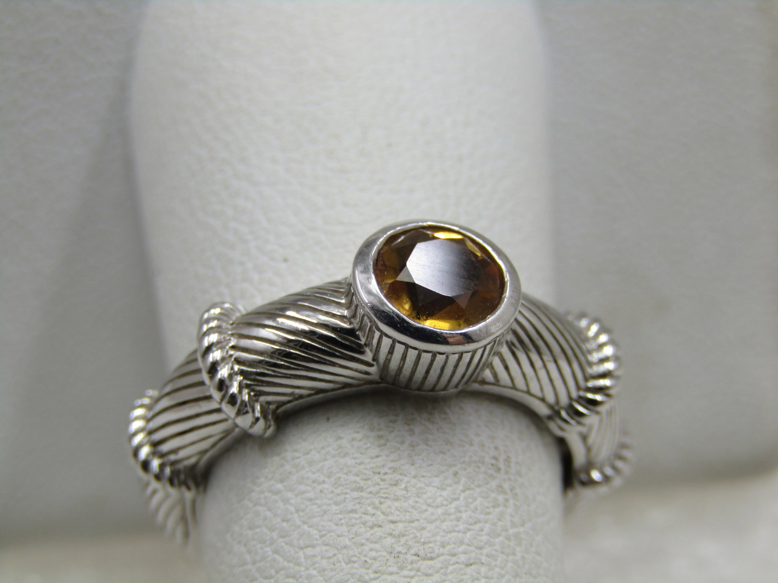 Sterling Contemporary Judith Ripka Citrine Ring , Sz. 8, Cable/Rope Accents - 4