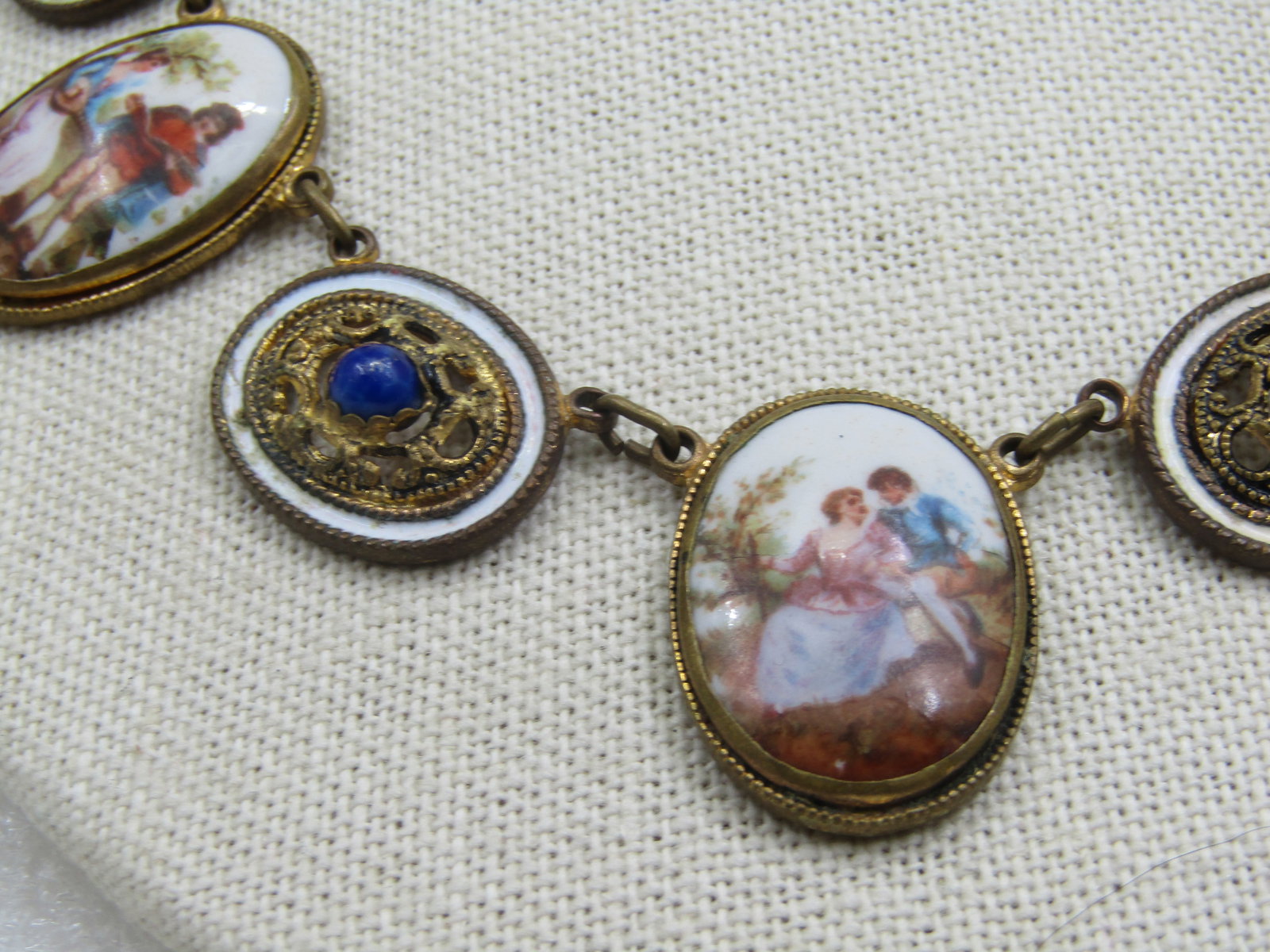 Vintage French Courting Scene Multi-Cameo Drop Necklace, 17", 1930's-1940's - 4