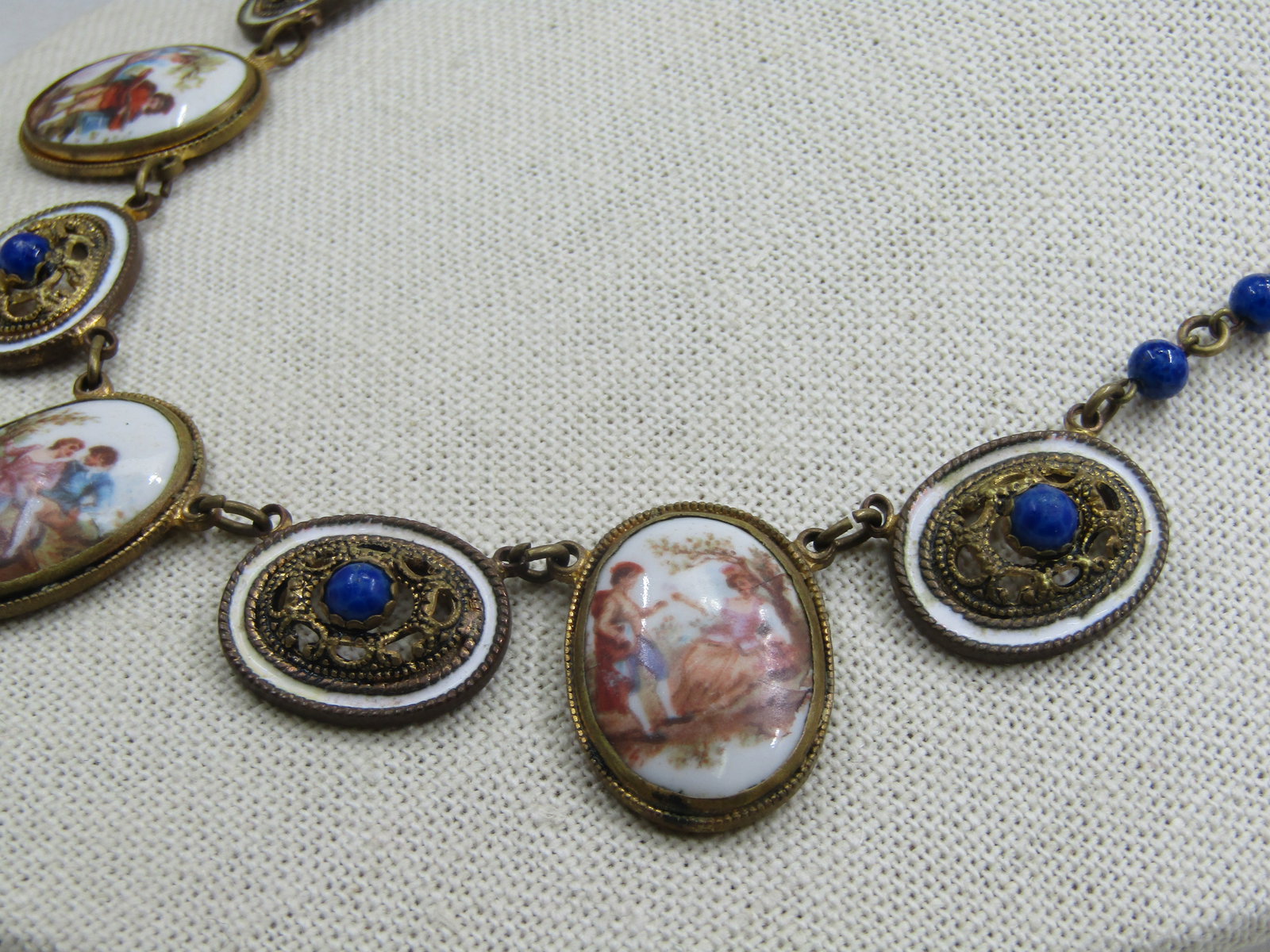 Vintage French Courting Scene Multi-Cameo Drop Necklace, 17", 1930's-1940's - 5