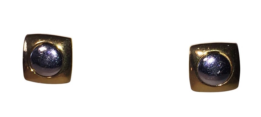 Vintage Givenchy Signed Two Tone Modernist Style Stud Earrings - 3