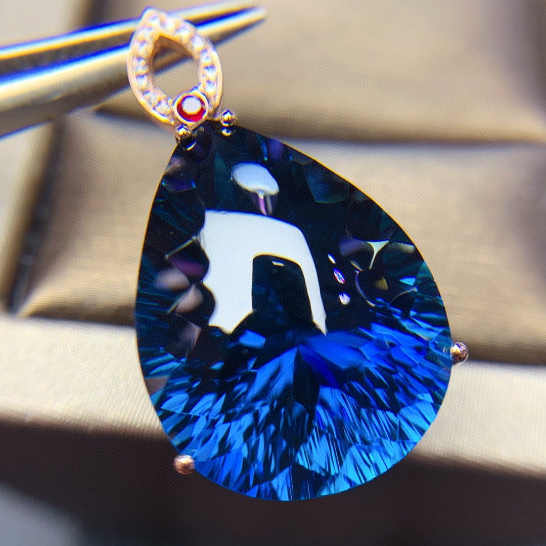 14K GOLD 30 CT NATURAL TOPAZ & DIAMOND & RUBY PENDANT - 4