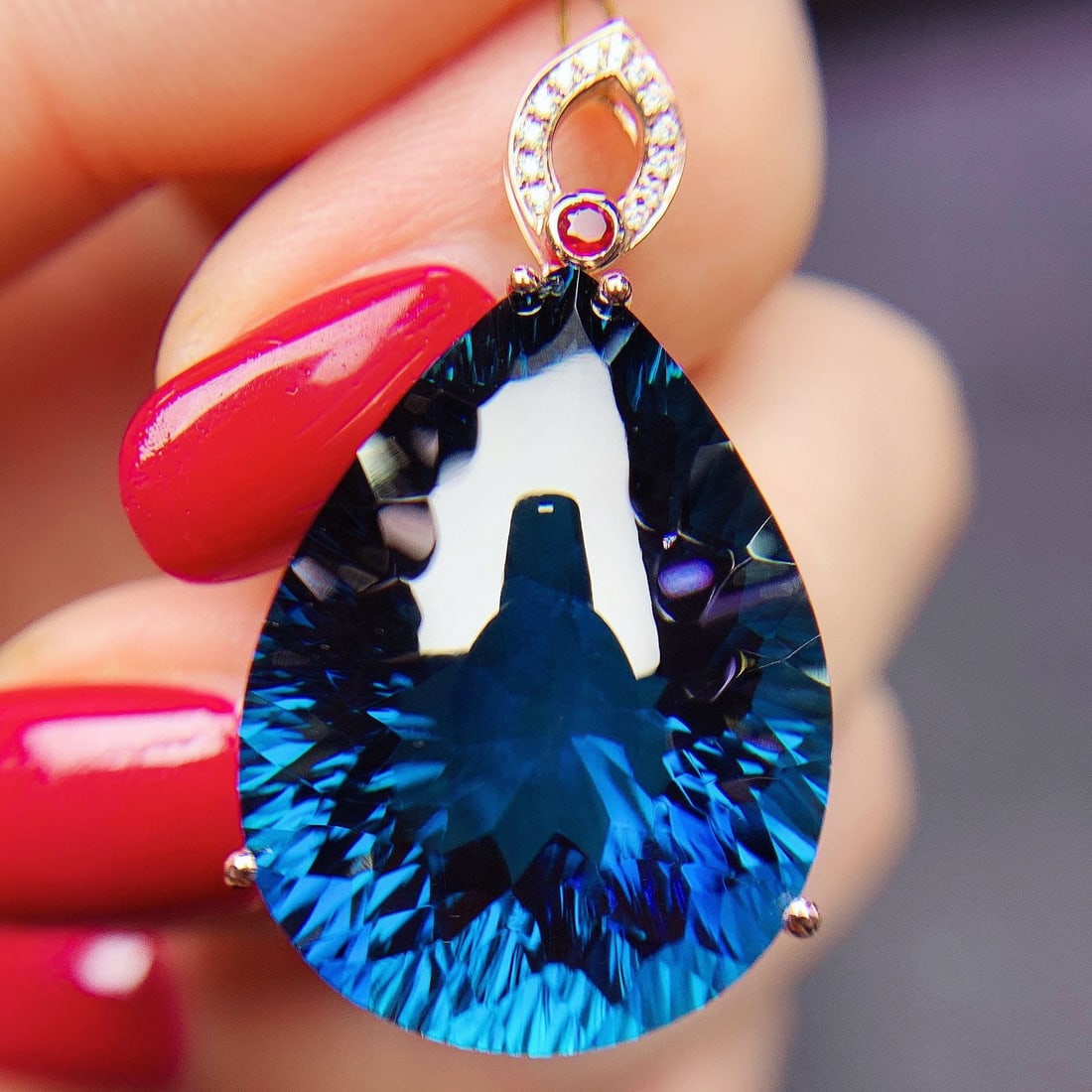 14K GOLD 30 CT NATURAL TOPAZ & DIAMOND & RUBY PENDANT - 7