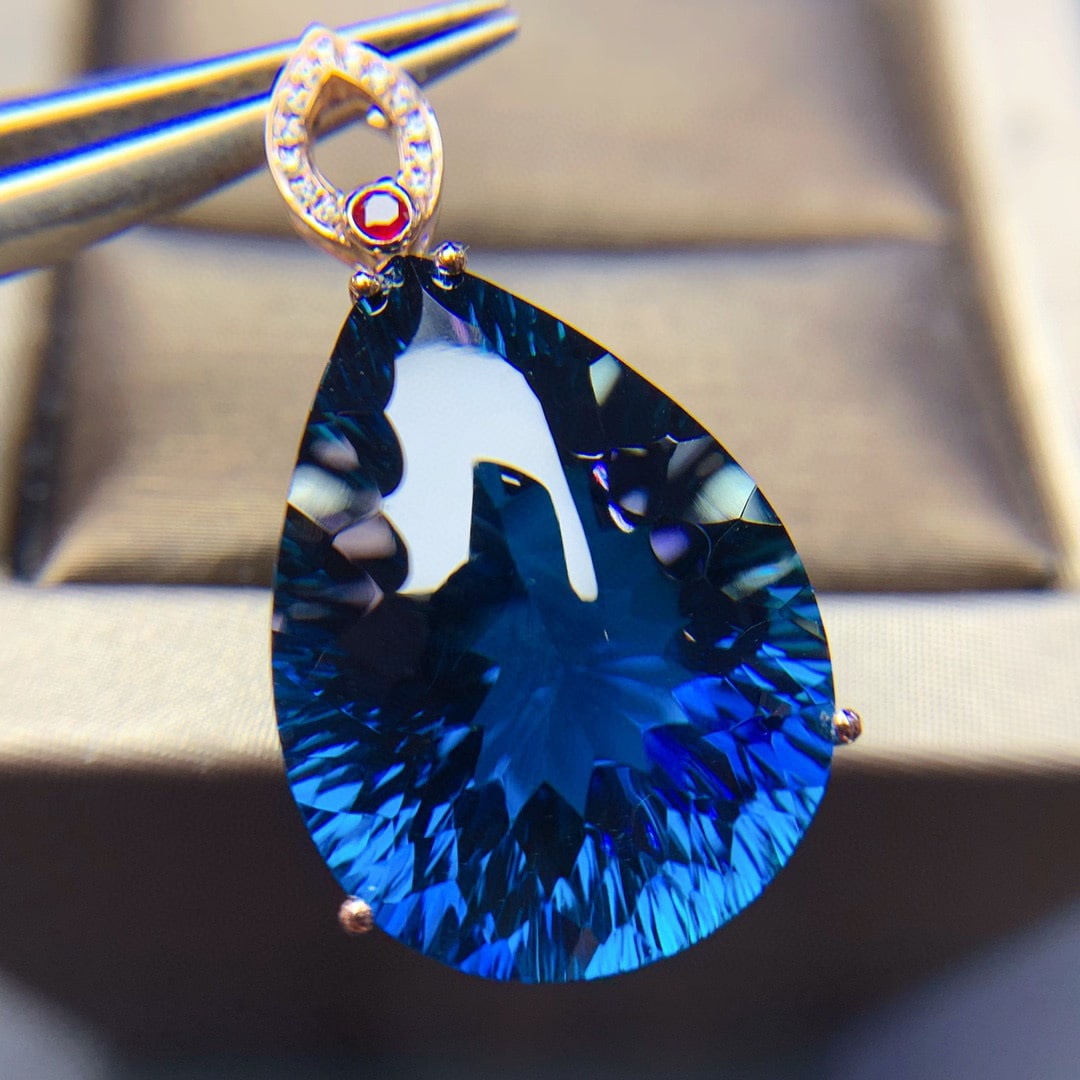 14K GOLD 30 CT NATURAL TOPAZ & DIAMOND & RUBY PENDANT - 9