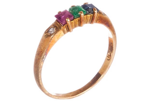 14 K Gold Ruby Emerald Sapphire Princess Cut Ring (1 of 6)