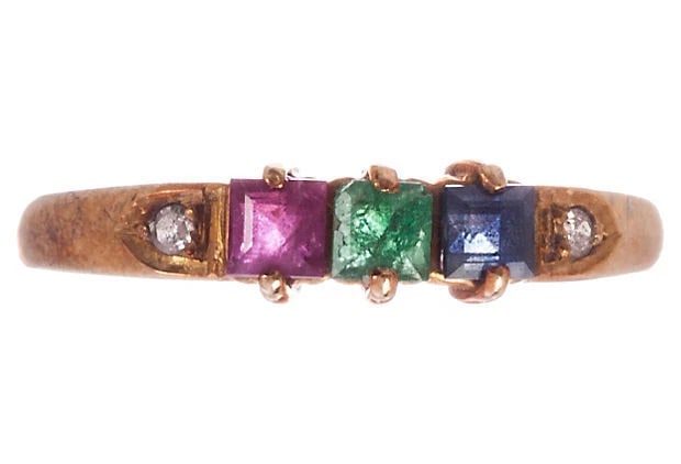 14 K Gold Ruby Emerald Sapphire Princess Cut Ring - 3