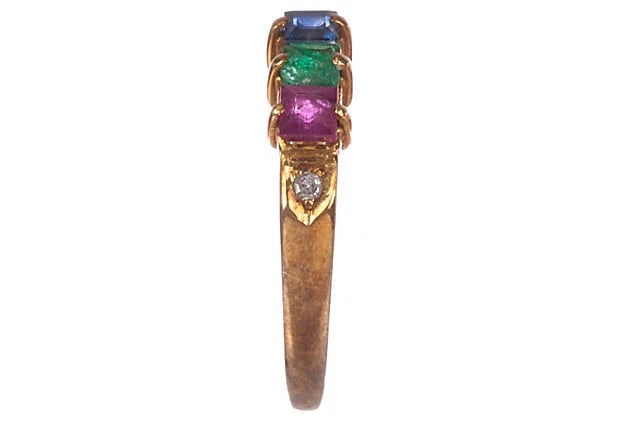 14 K Gold Ruby Emerald Sapphire Princess Cut Ring - 4