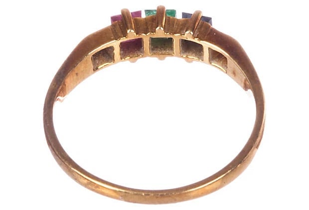 14 K Gold Ruby Emerald Sapphire Princess Cut Ring - 5