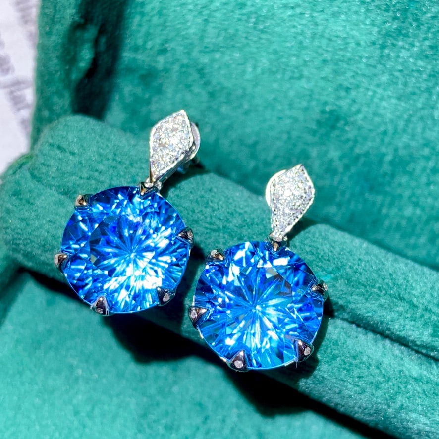 14K GOLD 13.10 CTW NATURAL TOPAZ & DIAMOND EARRINGS - 2