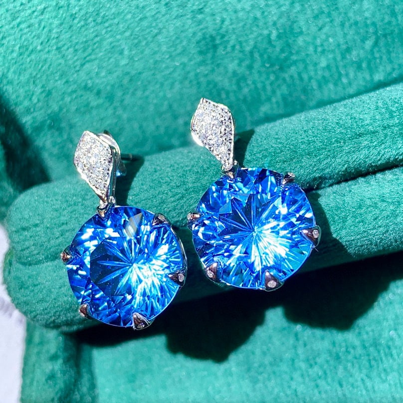 14K GOLD 13.10 CTW NATURAL TOPAZ & DIAMOND EARRINGS - 3