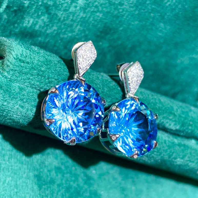 14K GOLD 13.10 CTW NATURAL TOPAZ & DIAMOND EARRINGS - 4