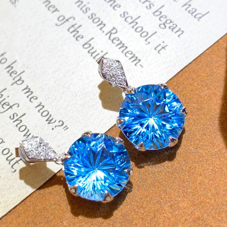 14K GOLD 13.10 CTW NATURAL TOPAZ & DIAMOND EARRINGS - 5