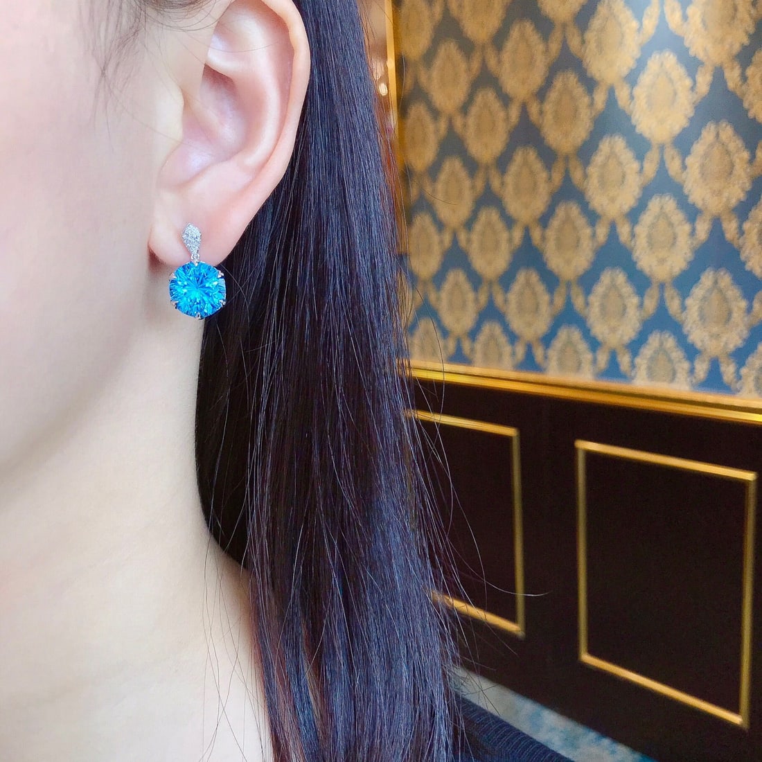 14K GOLD 13.10 CTW NATURAL TOPAZ & DIAMOND EARRINGS - 7