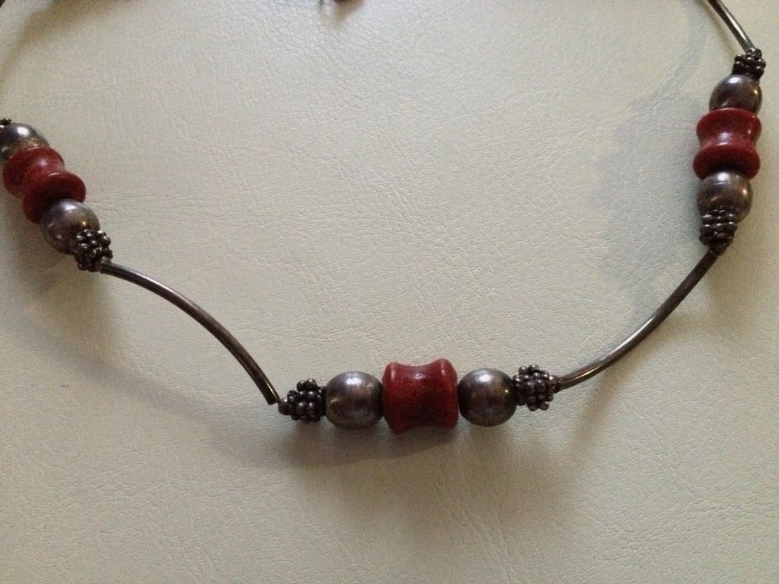 Sterling Silver Apple Sponge Coral Bead Necklace - 2