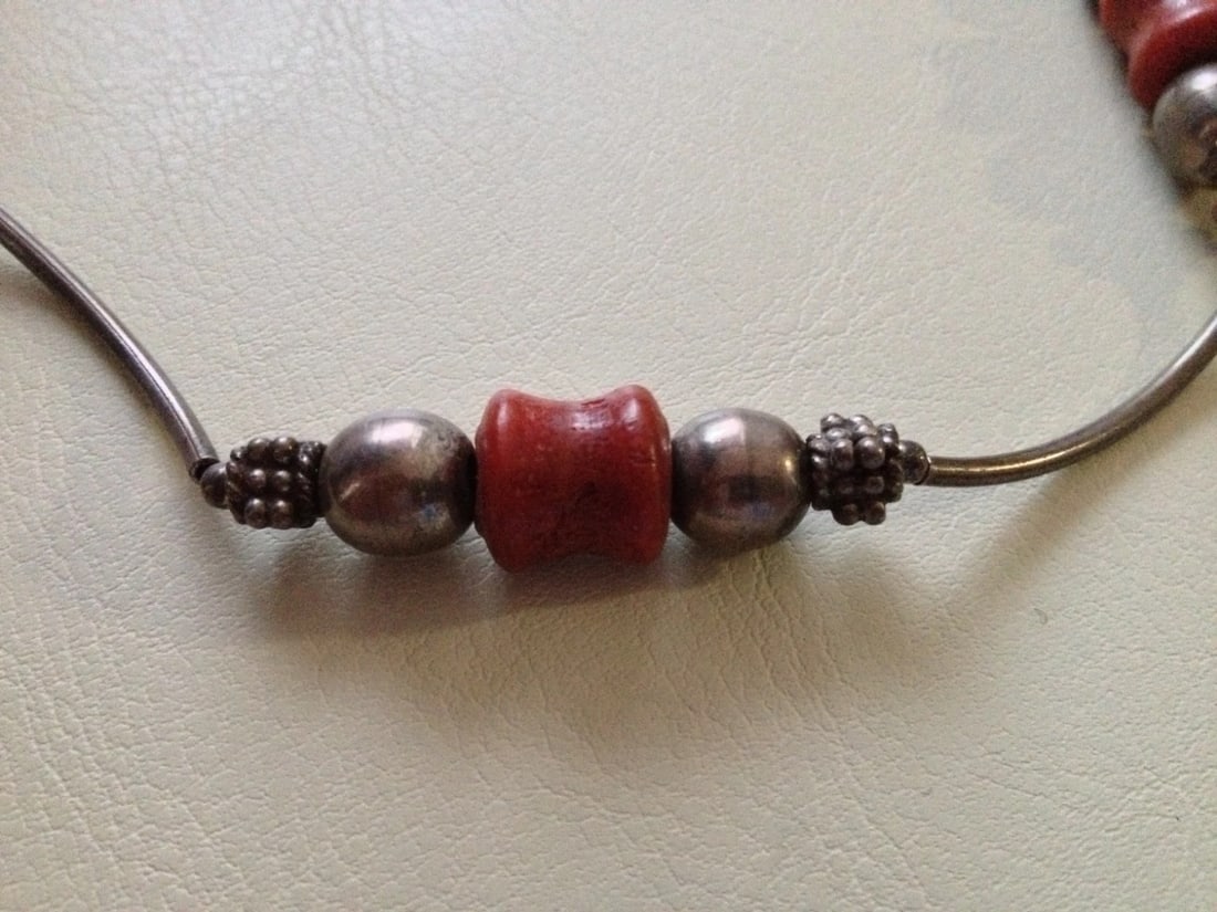 Sterling Silver Apple Sponge Coral Bead Necklace - 3
