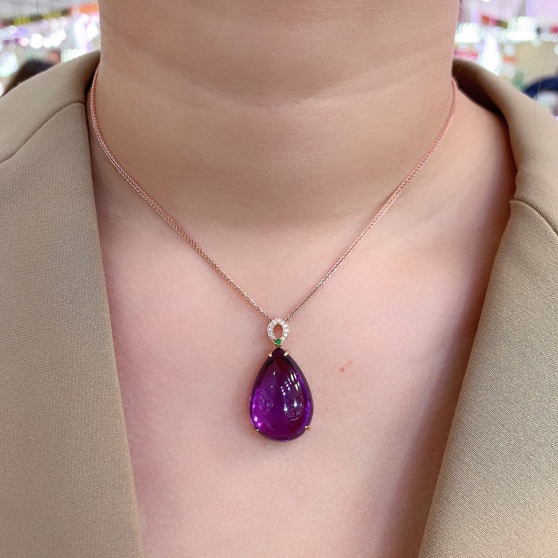 14K GOLD 26.2 CT NATURAL AMETHYST & TSAVORITE & DIAMOND PENDANT - 7