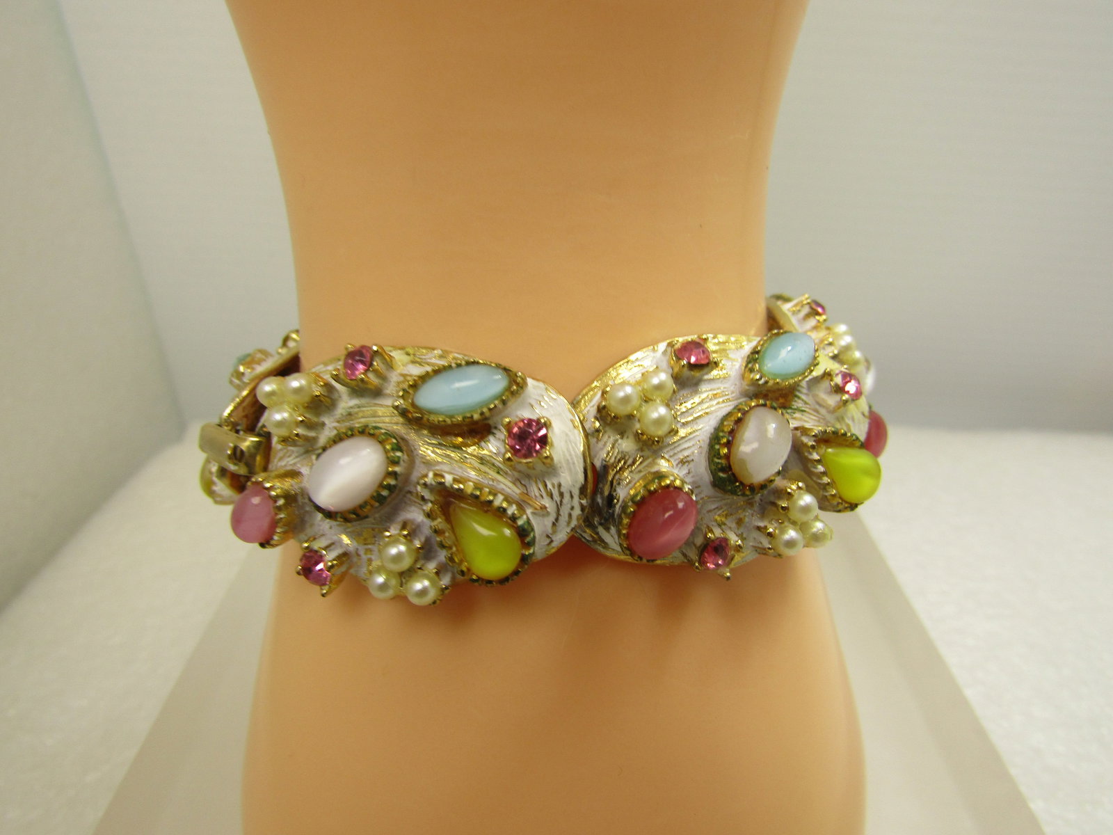 Vintage Har Signed Enameled Raised Rhinestone, Bracelet, Clip Earrings Set, signed HAR, 1950's, RARE - 2