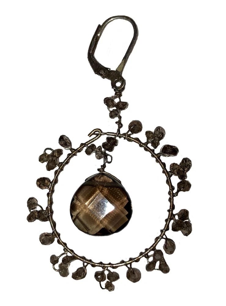 Hand Made Sterling Silver Smoky Quartz Faceted Bead Earrings - 6