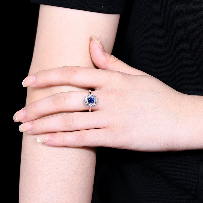 14K GOLD 0.6 CT NATURAL SAPPHIRE & SAPPHIRE RING - 8