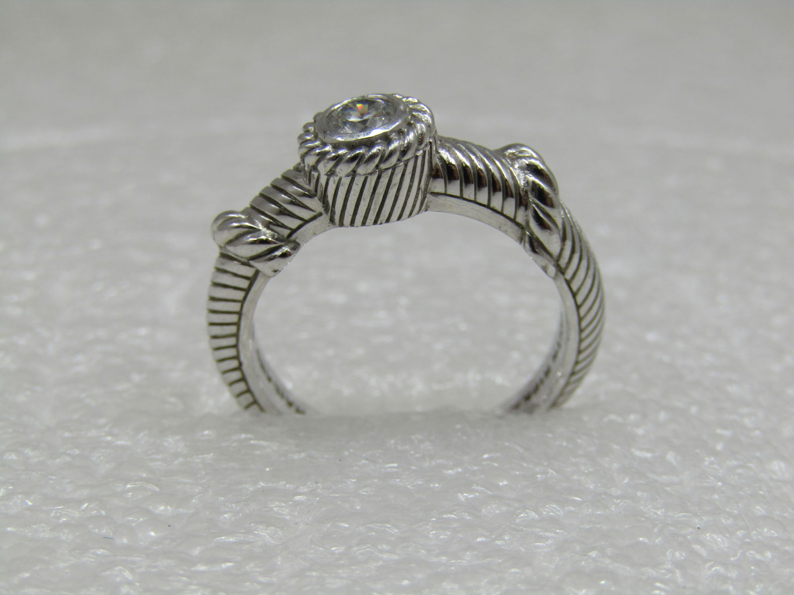 Sterling Contemporary Judith Ripka CZ Ring, Sz. 8, Cable/Rope Accents - 2