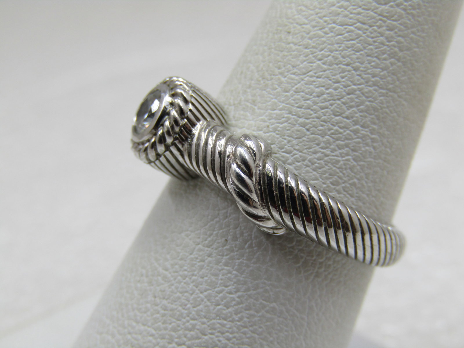 Sterling Contemporary Judith Ripka CZ Ring, Sz. 8, Cable/Rope Accents - 4