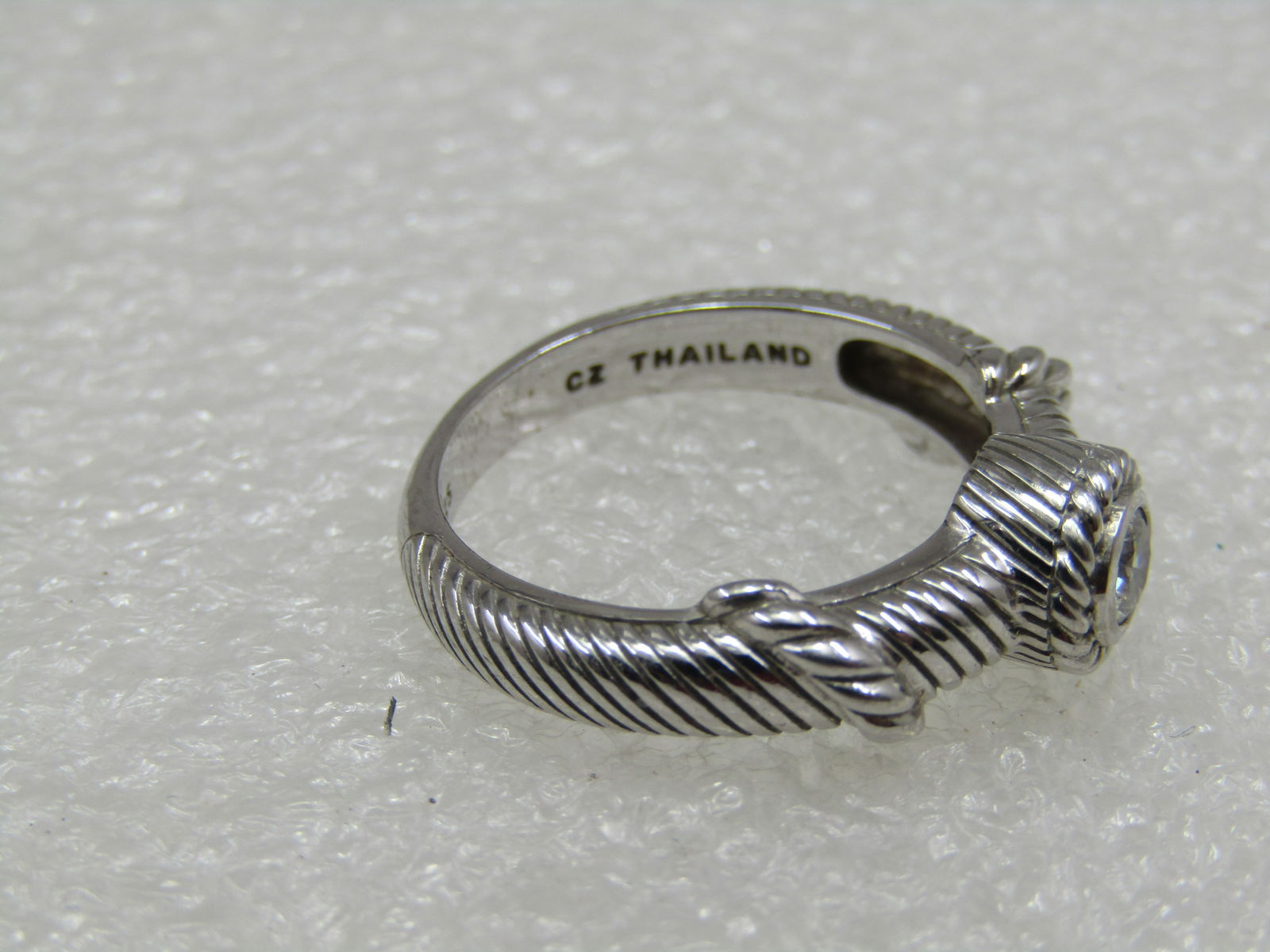 Sterling Contemporary Judith Ripka CZ Ring, Sz. 8, Cable/Rope Accents - 7