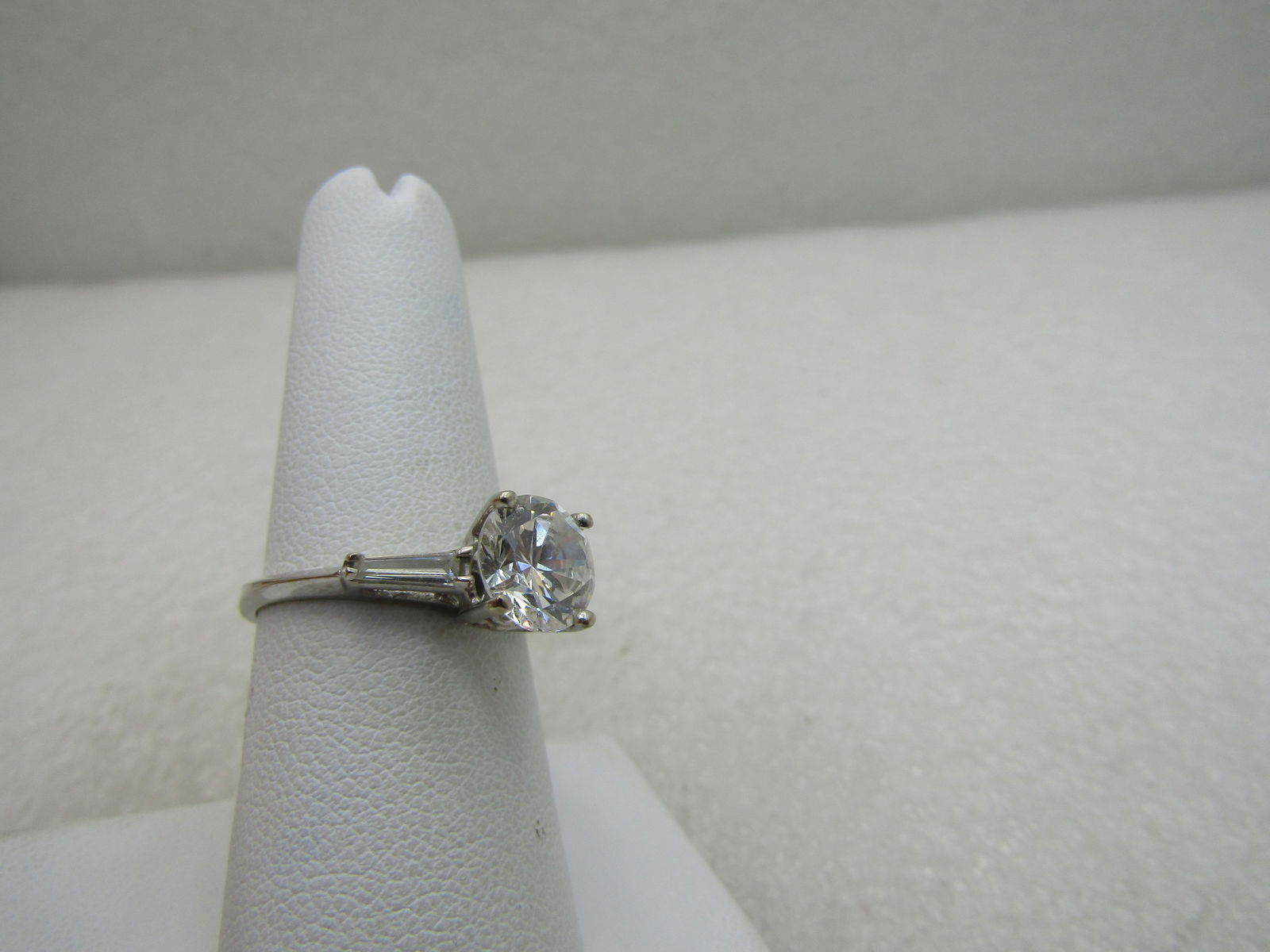 14kt CZ Engagement Ring, with Baguettes, Diamonique, 2.5+ TCW, Sz. 8, 3.42 Gr. - 2