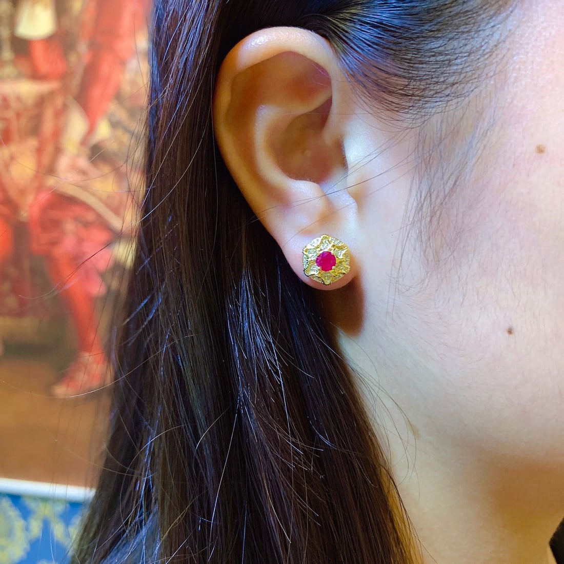 14K GOLD 1.10 CTW NATURAL RUBY & DIAMOND EARRINGS - 2