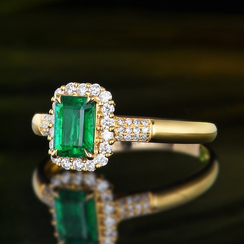 14K GOLD 0.83 CTW VIVID GREEN NATURAL EMERALD & DIAMOND RING - 2