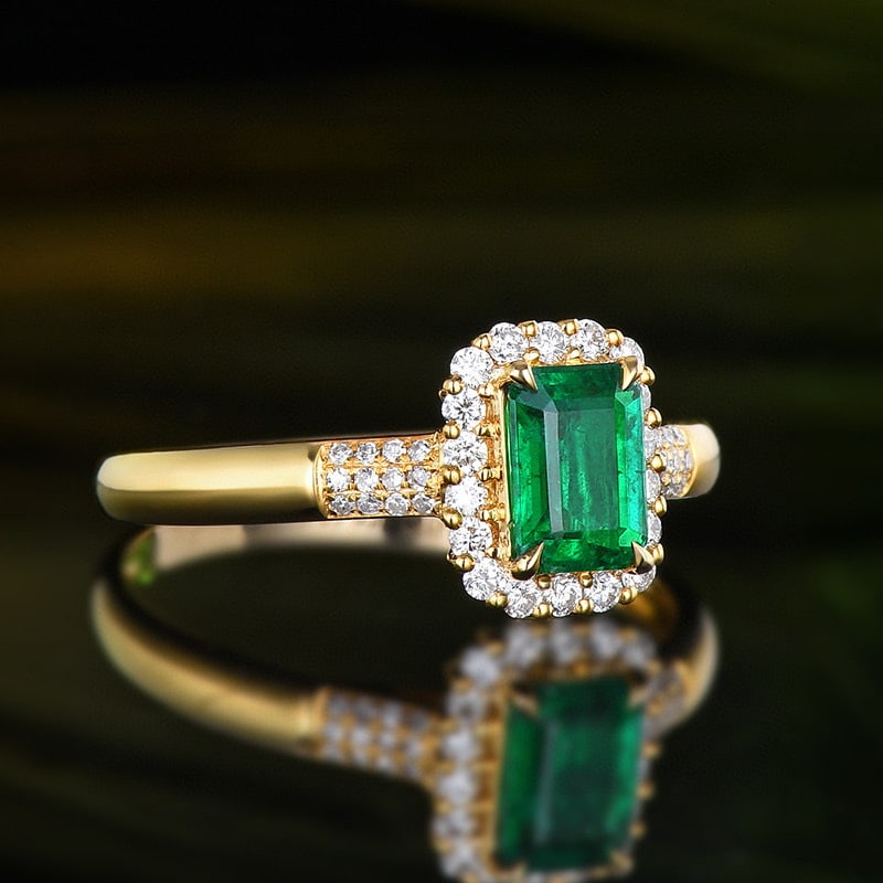 14K GOLD 0.83 CTW VIVID GREEN NATURAL EMERALD & DIAMOND RING - 3