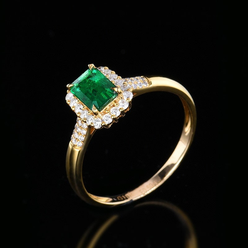14K GOLD 0.83 CTW VIVID GREEN NATURAL EMERALD & DIAMOND RING - 4