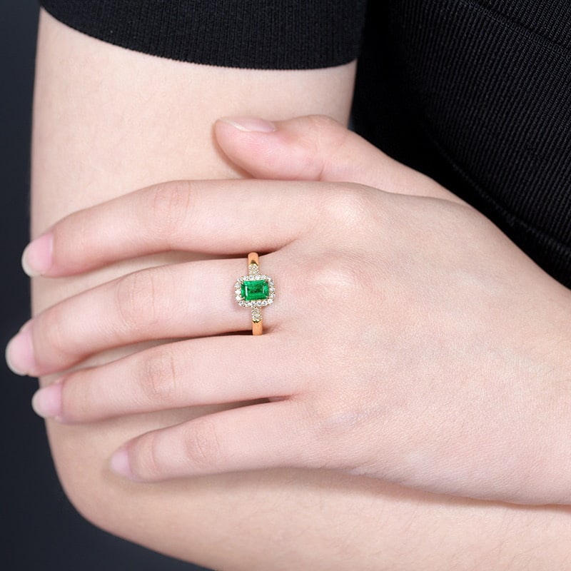 14K GOLD 0.83 CTW VIVID GREEN NATURAL EMERALD & DIAMOND RING - 5