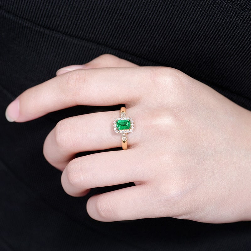 14K GOLD 0.83 CTW VIVID GREEN NATURAL EMERALD & DIAMOND RING - 6