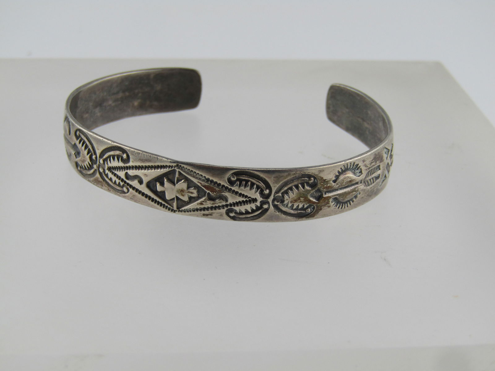 Vintage Sterling Southwestern Cuff Bracelet, Stamped, 5.75", Youth, 1960's-1970's - 2