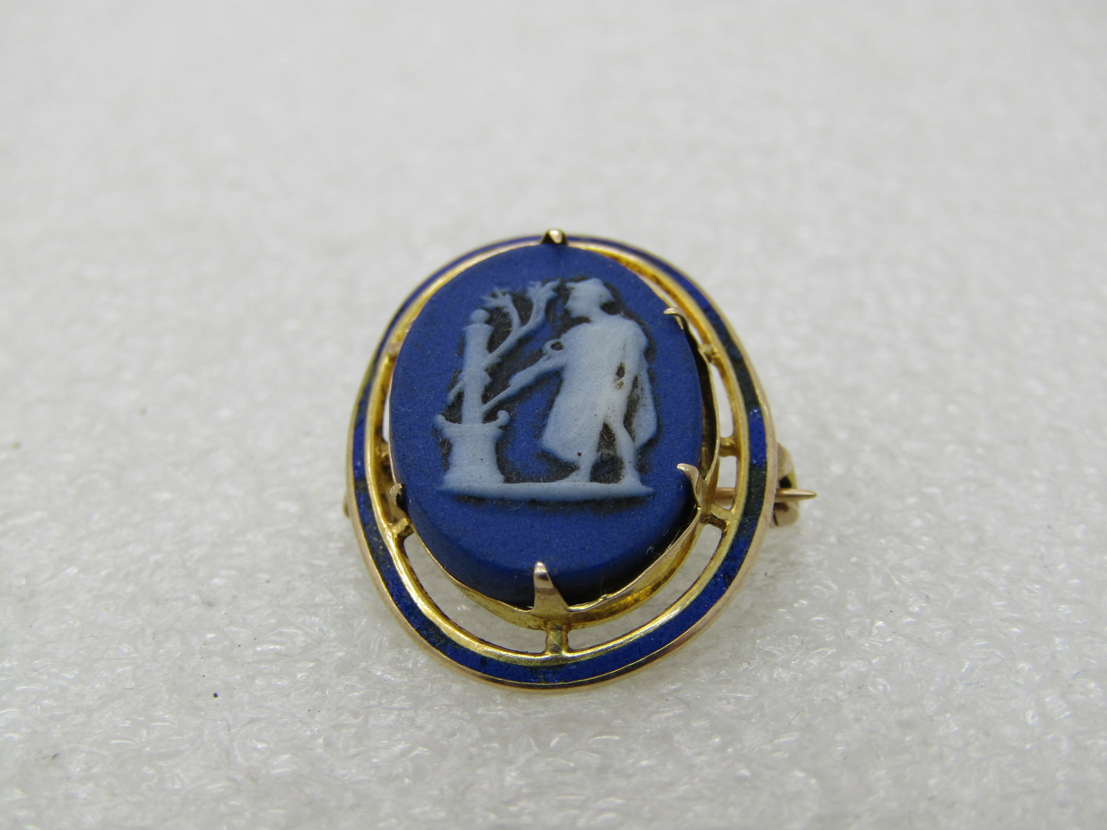 Vintage 10kt Wedgwood Cameo Enameled Brooch Pendant - 4