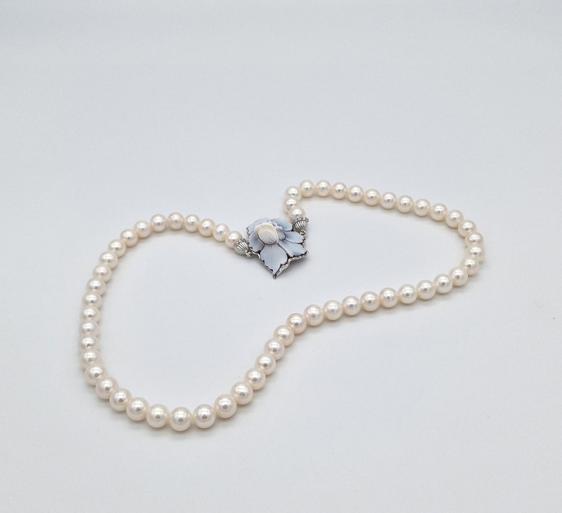 6.7 mm akoya pearl necklace with sardonyx cameo with 925 silver - 2