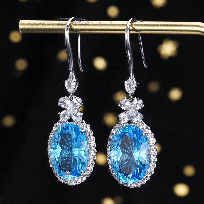 14K GOLD 14.20 CT NATURAL TOPAZ & SAPPHIRE & SAPPHIRE EARRINGS - 2