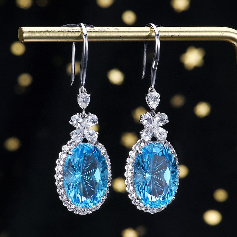 14K GOLD 14.20 CT NATURAL TOPAZ & SAPPHIRE & SAPPHIRE EARRINGS - 3