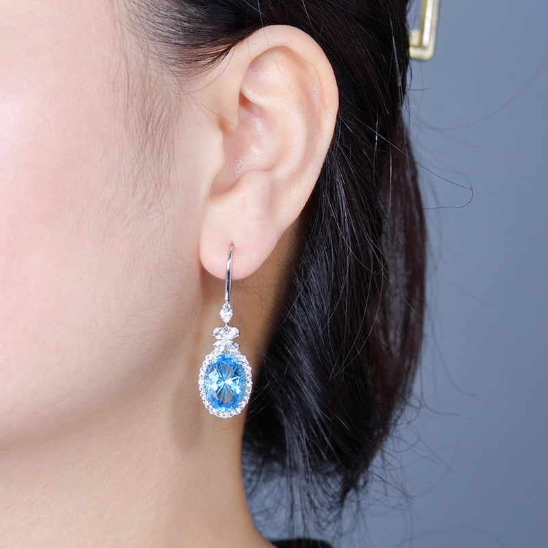 14K GOLD 14.20 CT NATURAL TOPAZ & SAPPHIRE & SAPPHIRE EARRINGS - 4