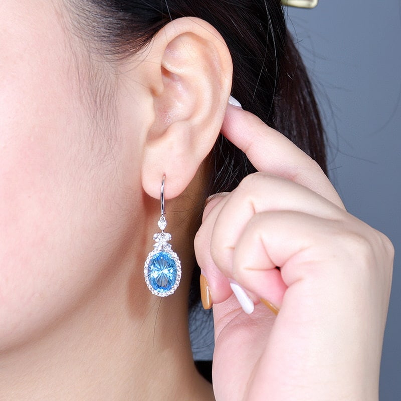 14K GOLD 14.20 CT NATURAL TOPAZ & SAPPHIRE & SAPPHIRE EARRINGS - 5