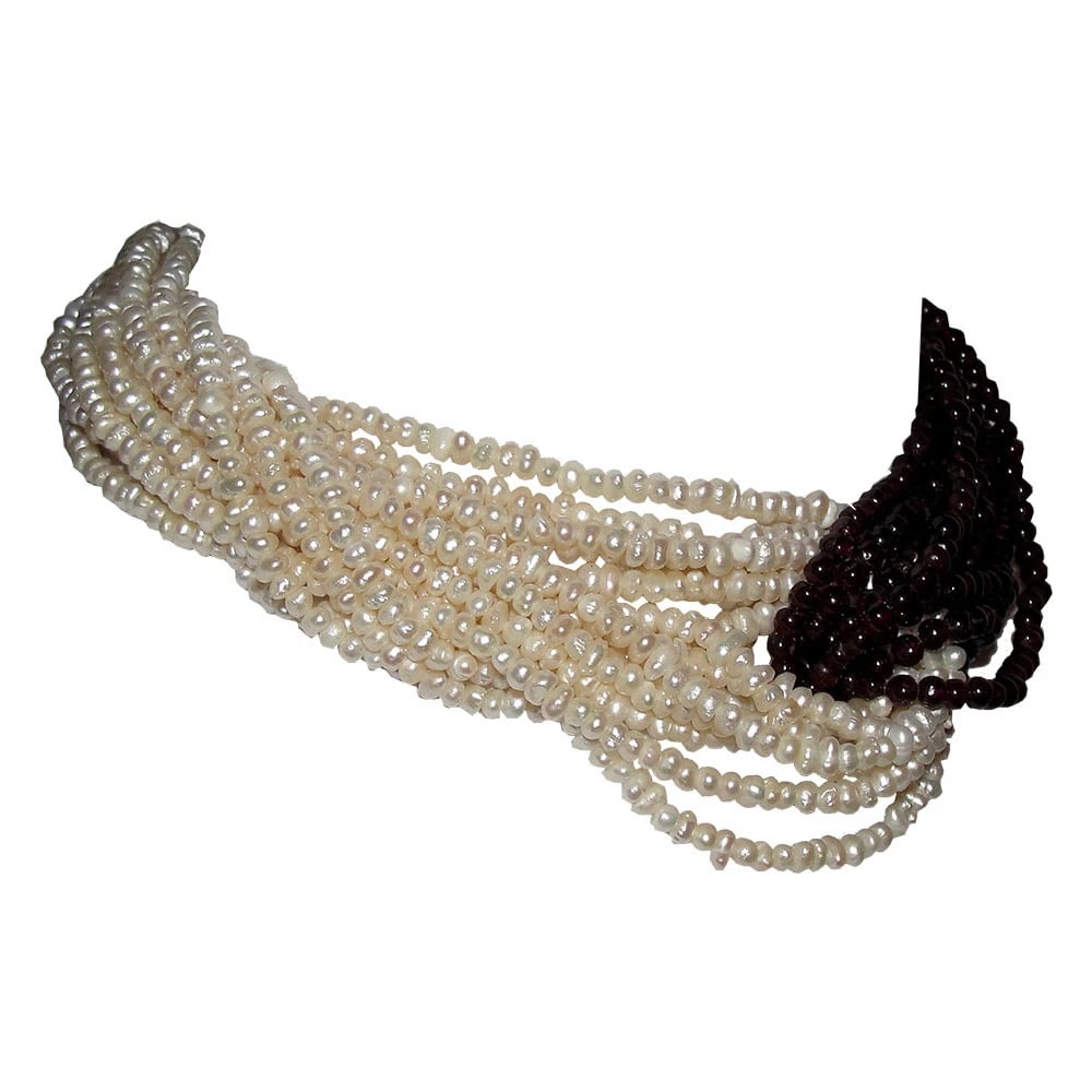 Red Garnet and Freshwater Bead Torsade Necklace - 3