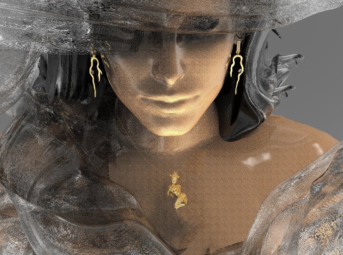 Silver Celestial Dancer Devata Pendant with Tourmaline - 4