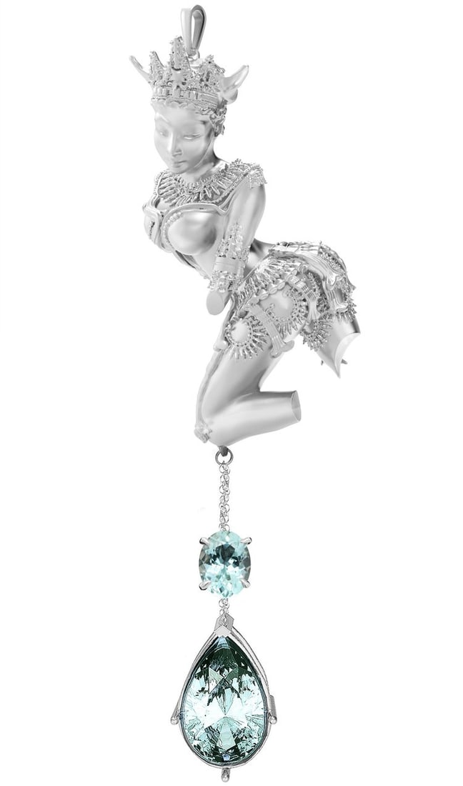 Silver Celestial Dancer Devata Pendant with Tourmaline - 6