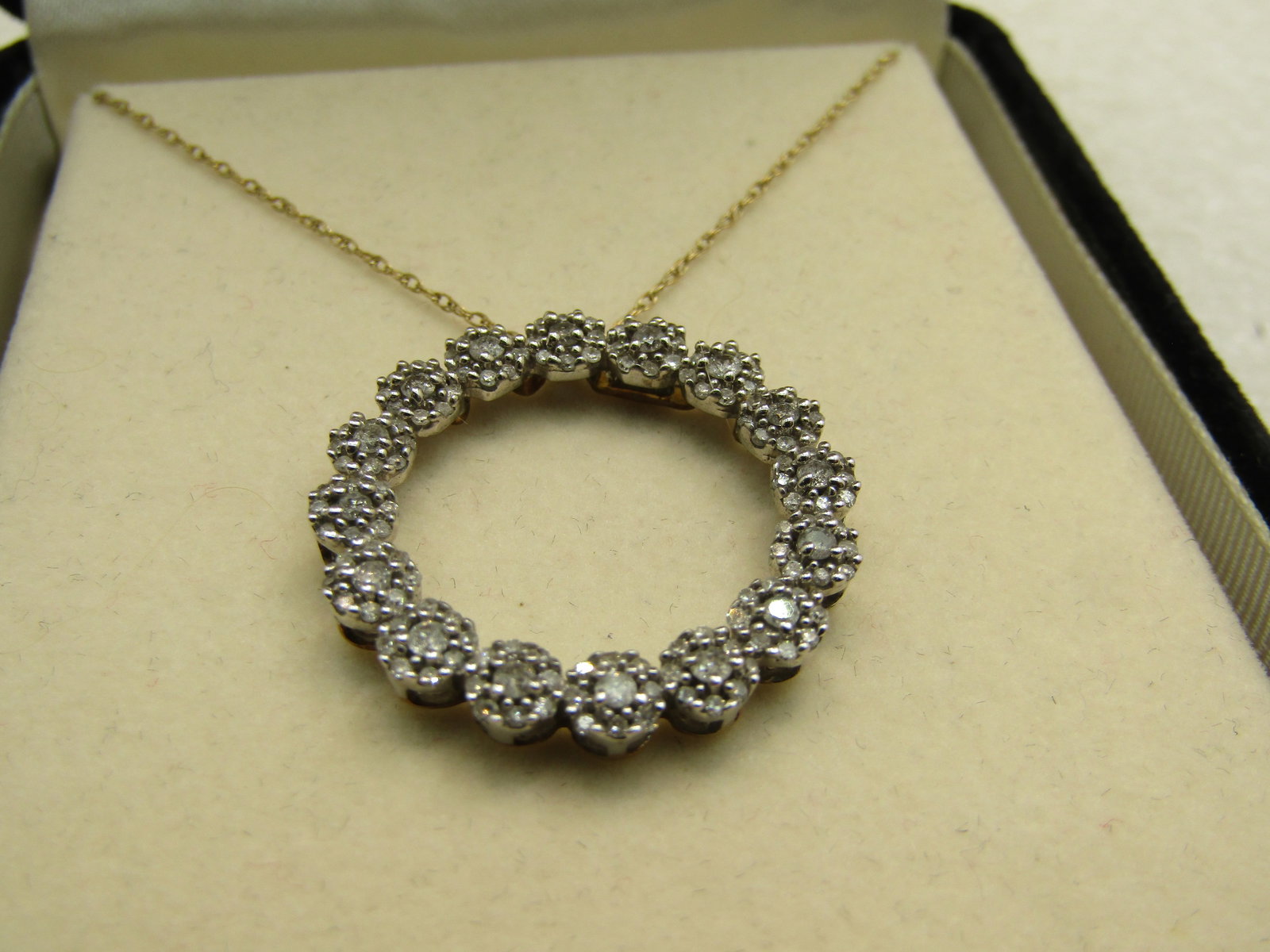 10kt Diamond Floral Blossom Circle Necklace, Singed JWBrR, Zales Jeweler's, 18" - 2