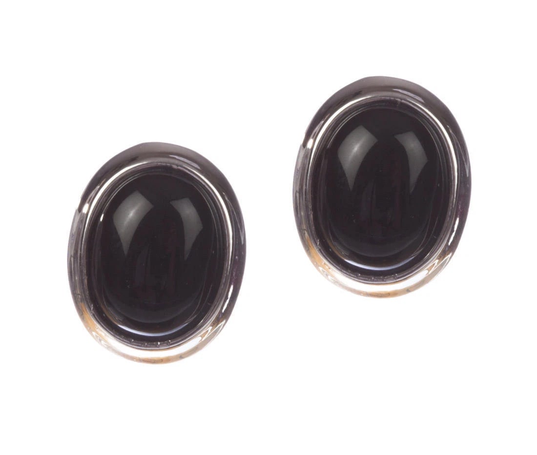 Sterling Silver Black Onyx Cabochon Earrings - 2