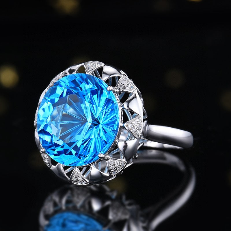 14K GOLD 13.81 CTW NATURAL TOPAZ & DIAMOND RING - 2