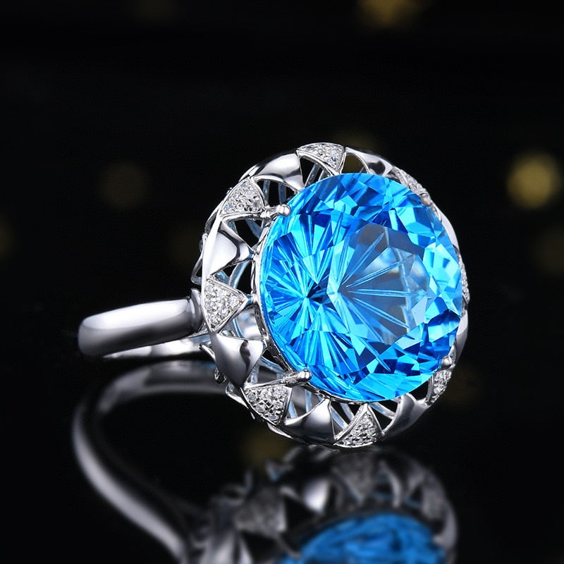 14K GOLD 13.81 CTW NATURAL TOPAZ & DIAMOND RING - 3