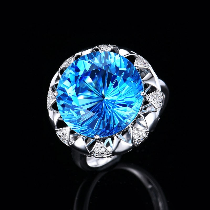 14K GOLD 13.81 CTW NATURAL TOPAZ & DIAMOND RING - 4